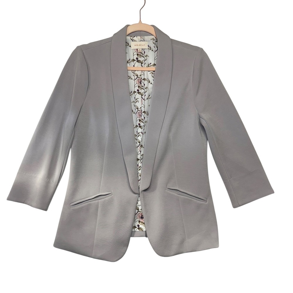 Skies Are Blue Womens Gray Shawl Collar Floral Lined Blazer Jacket Medium